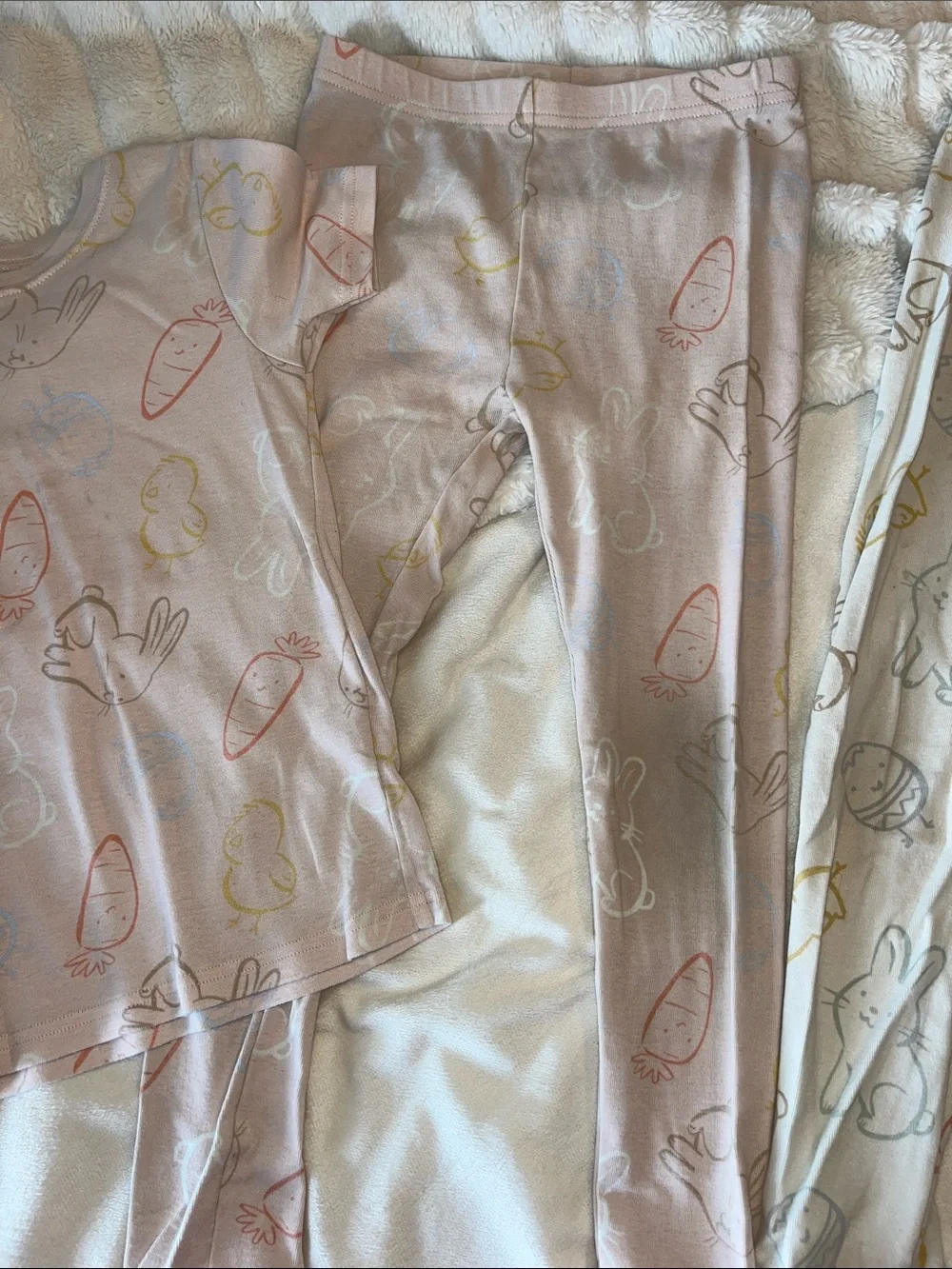 Kids Bunny Print Pajama Set - Soft Pastel Pink & Cream